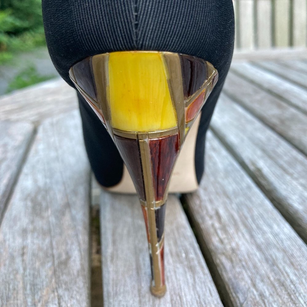 GIUSEPPE ZANOTTI Black Grosgrain Pumps with Multicolored Heels Size 36.5 - Picture 6 of 14